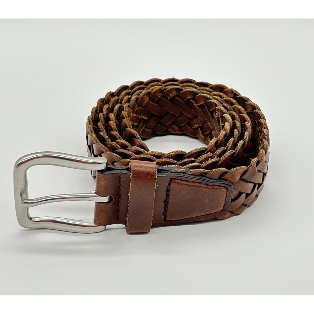 Leather Braided Brown Belt With Silver Toned Buckle Large